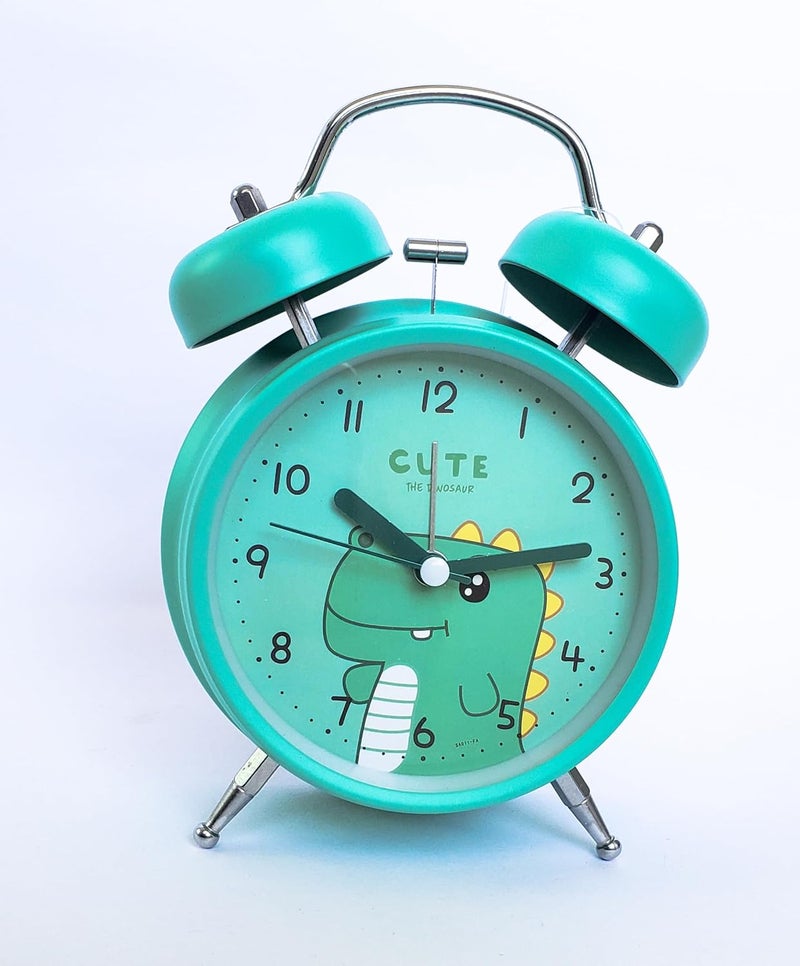 UOXOO UOXOO Metal Cute Student Fashion Bell Ring Mute Clock European Retro with Night Light Table Bedside Clock Children Alarm Clock Boys and Girls Special Bedroom Alarm Clock Bedside Night Light Green Dino 