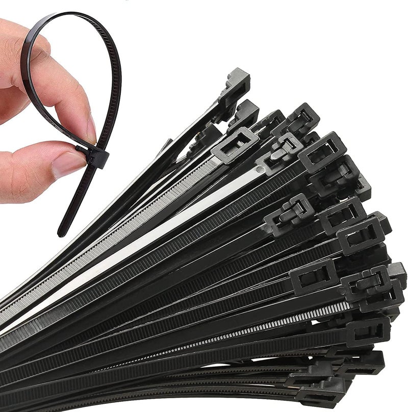VTECHOLOGY 200Pcs 8Inch Heavy Duty Industrial Zip Toes,40lbs Tensile Strength Releasable Black Cable Ties, Reusable Zip Toes Tie Straps For Garden Plant Secure Vine, Home, Office Use - Image 1