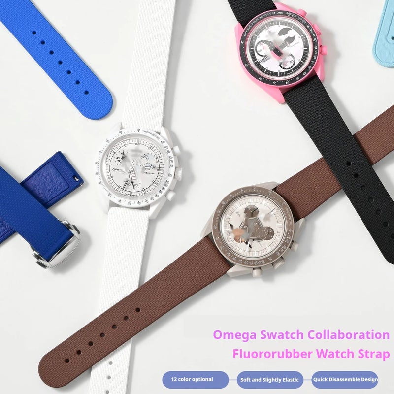 Bluejw Hot Sale FKM Watch Band for Omega Swatch Moonswatch Replace Strap 20mm Lunar Texture Fluoroelastomer Watch Strap - Image 4