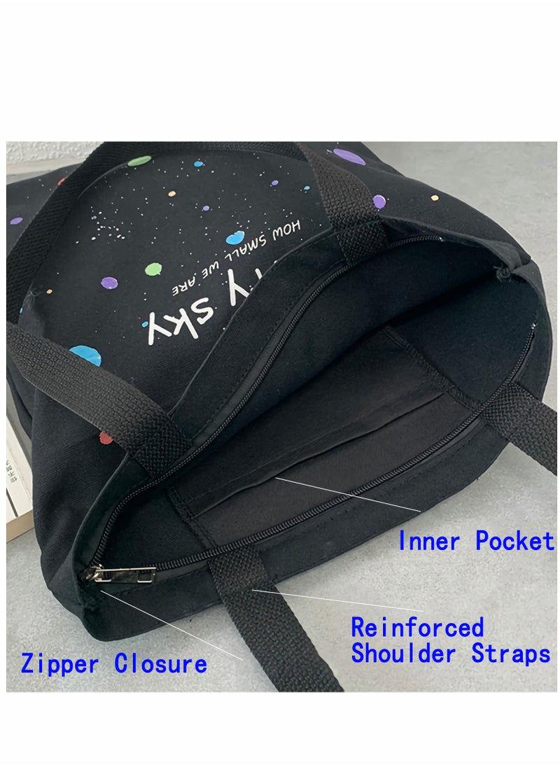 SYOSI - Canvas Tote Bag with Polka Dot Splatter Pattern - Image 1