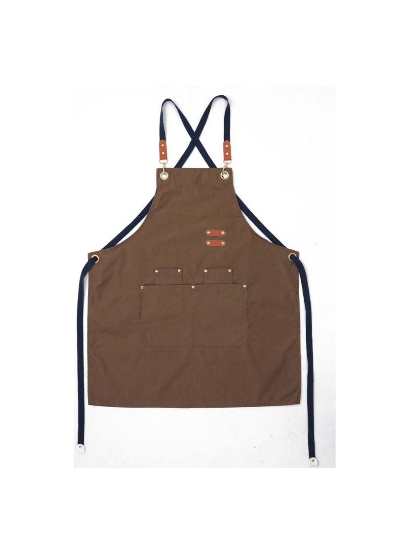 Thickened Canvas Apron Home Kitchen Flower Shop Hairdressing Floral Barista Restaurant Bar Foreign Trade Work Clothes Apron Brown (Brown label) 