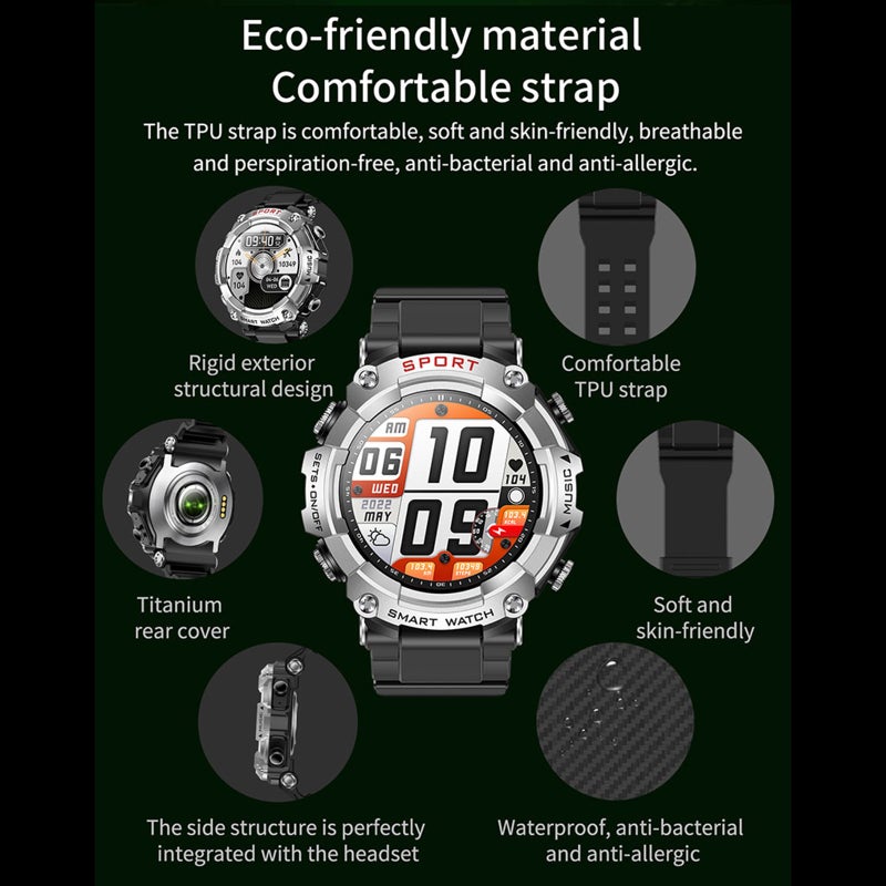 T96 Smart Bracelet Sports Watch 1.52-Inch FullTouch Screen Fitness Tracker IP67 Waterproof BT Call Blood Oxygen/Sleep/Heart Rate/Blood Pressure Monitor Multiple Sports Mode - Image 3