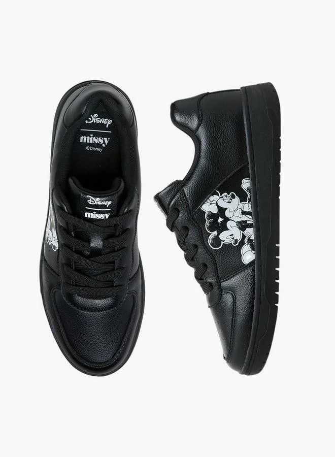 ديزني Mickey And Minnie Mouse Print Lace-Up Sneakers