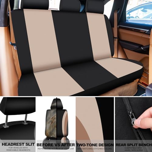 ROCEEI 47 Pcs Car Seat Cover Full Set Car Accessories for Front Rear Seat Fluffy Steering Wheel Cover Belt Automotive Floor Mats Air Conditioner Decoration Strip(Beige) - Image 3