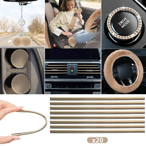 ROCEEI 47 Pcs Car Seat Cover Full Set Car Accessories for Front Rear Seat Fluffy Steering Wheel Cover Belt Automotive Floor Mats Air Conditioner Decoration Strip(Beige) - Image 4