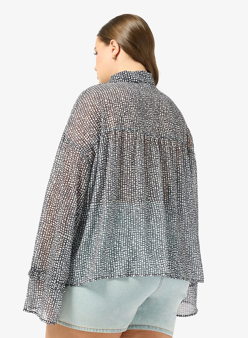 جينجر بلس بلوزة بأزرار وطبعة أحادية اللون - Image 5