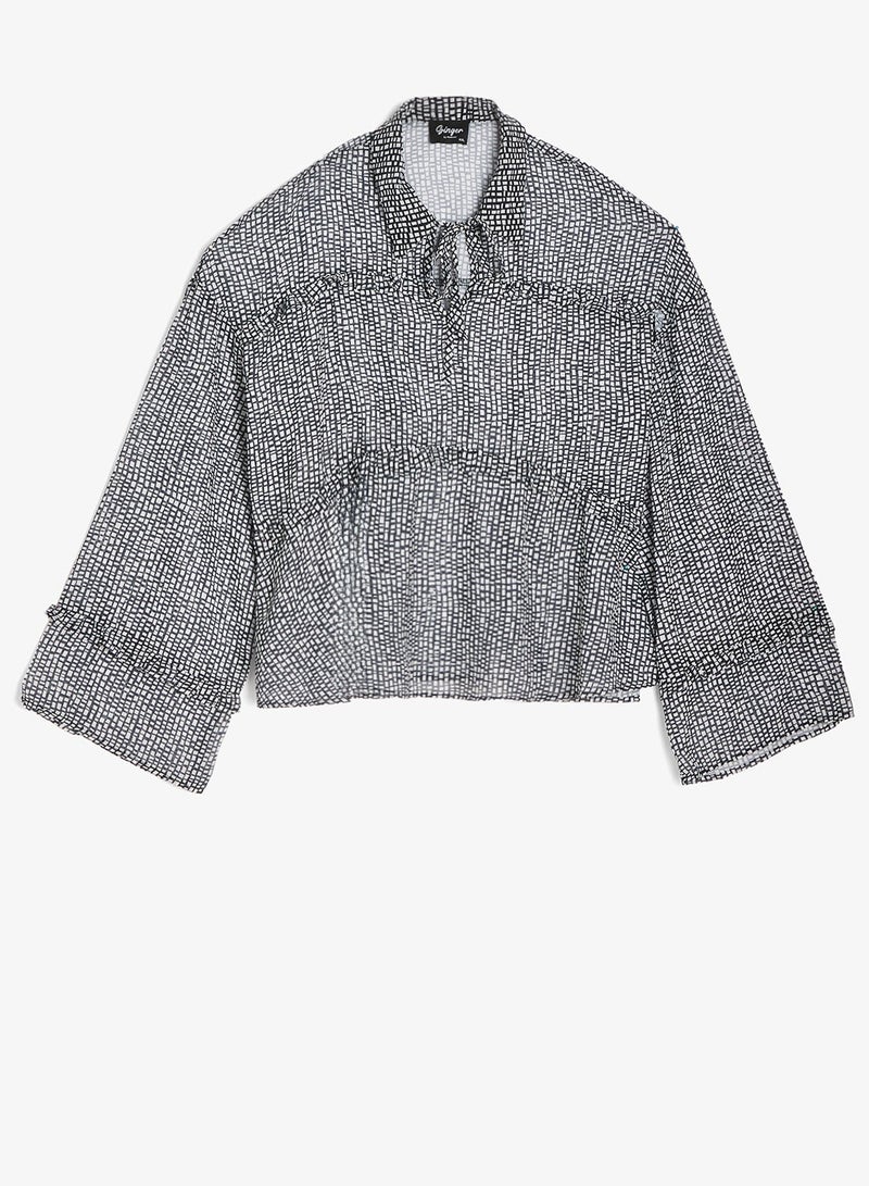 جينجر بلس بلوزة بأزرار وطبعة أحادية اللون - Image 4