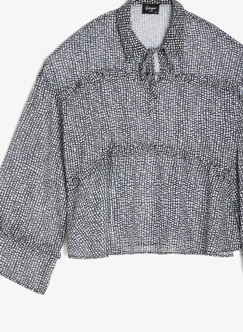 جينجر بلس بلوزة بأزرار وطبعة أحادية اللون - Image 3