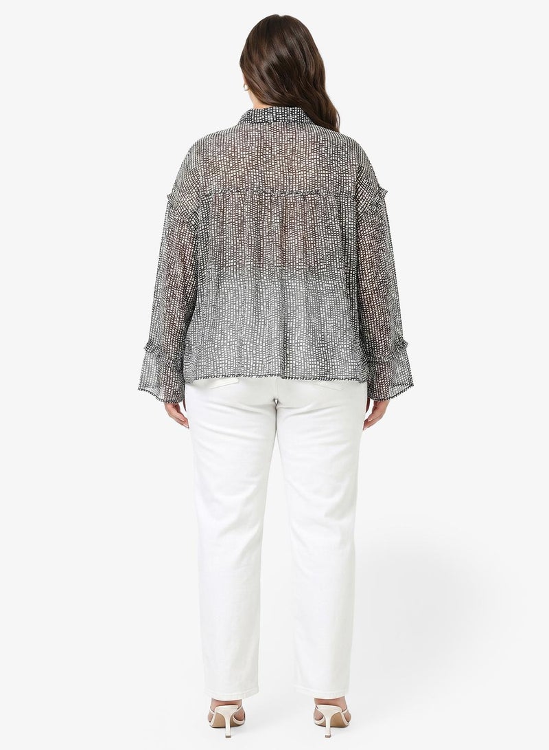 Ginger Plus Monochrome Printed Button Down Top - Image 3