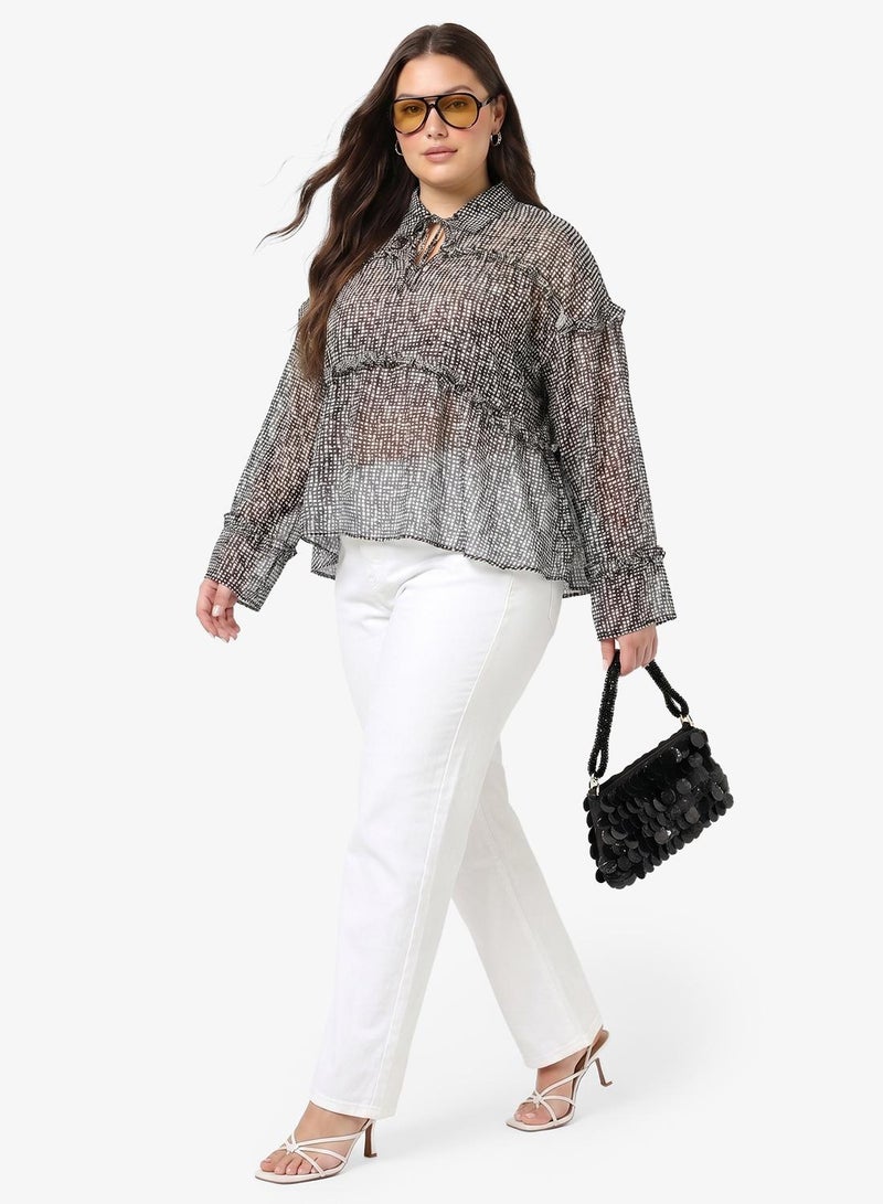 Ginger Plus Monochrome Printed Button Down Top - Image 4