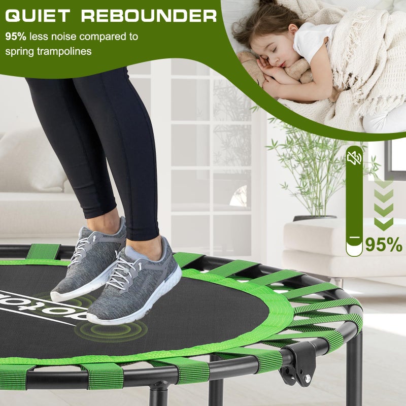 AOTOB 40" Fitness Trampoline for Adult, Max Load 450 LBS, Foldable Mini Rebounder with Durable Bungees, Small Exercise Trampoline for Workout for Quiet & Safely Cushioned Bounce(Green) - Image 5