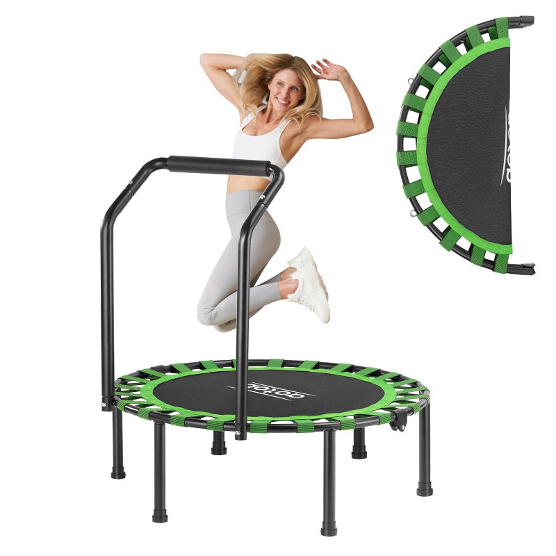 AOTOB 40" Fitness Trampoline for Adult, Max Load 450 LBS, Foldable Mini Rebounder with Durable Bungees, Small Exercise Trampoline for Workout for Quiet & Safely Cushioned Bounce(Green) - Image 1