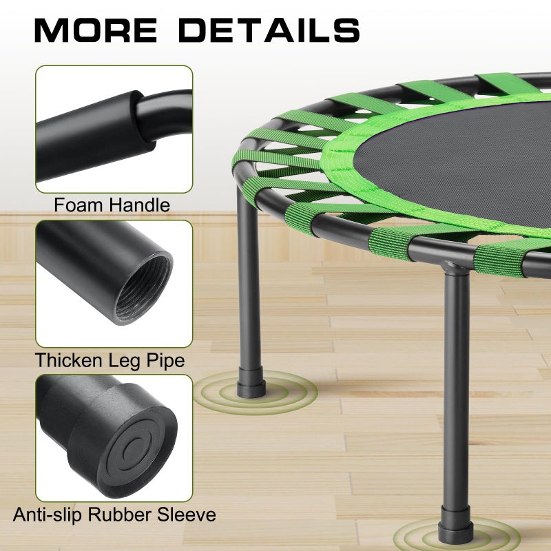 AOTOB 40" Fitness Trampoline for Adult, Max Load 450 LBS, Foldable Mini Rebounder with Durable Bungees, Small Exercise Trampoline for Workout for Quiet & Safely Cushioned Bounce(Green) - Image 3