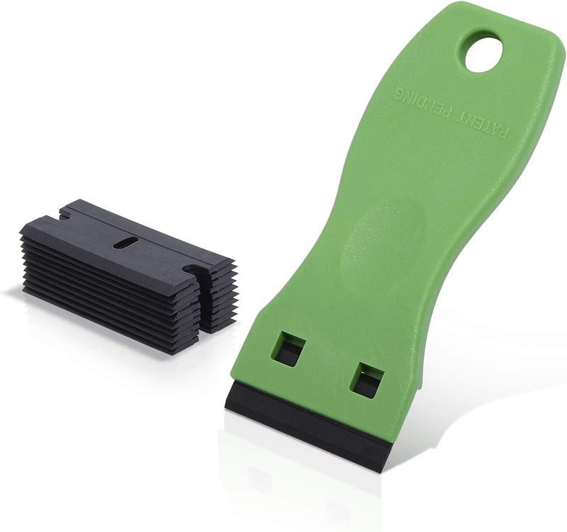 Ehdis 1.5" Plastic Razor Scraper with 10pcs Double Edged Plastic Blades for Removing Labels Stickers Decals on Glass Windows (Green) - Image 2