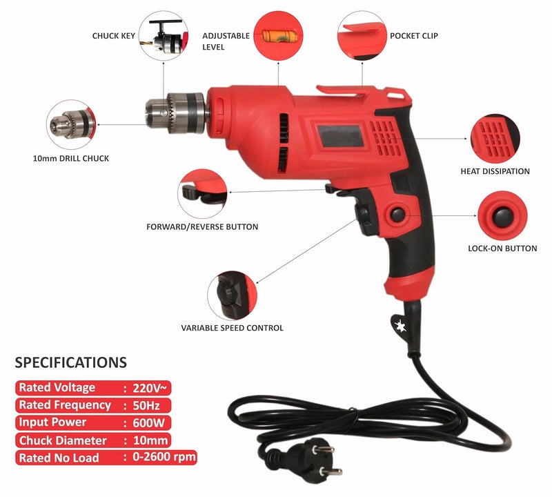 Digital Craft Electric Drilling Tool Multifunction Household Hand Drill Machine Highpower Pistol Drill Electric Reversible Drill Machine 10MM 600WPVC Tape Gypsum Screw Plug8 Pincer Plier - Image 2