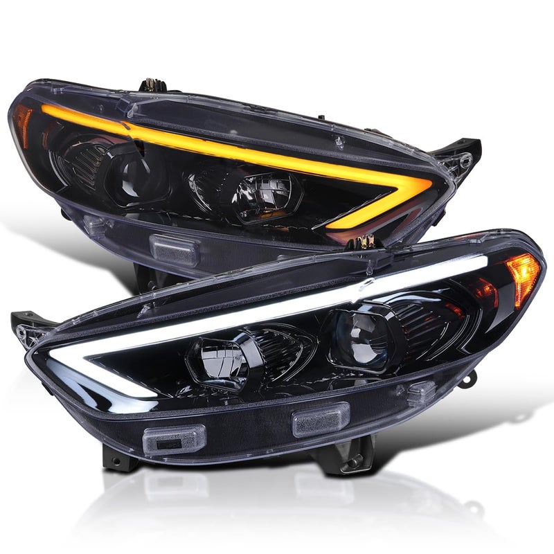 SPECD TUNING Black Smoke Projector Headlights wSequential Switchback LED Tube Signal Compatible with 20132016 Ford Fusion Left Right Pair Headlamp Assembly