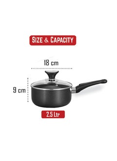 SONEX SONEX Non-Stick Royal Saucepan – 18 cm (2.5 Ltr) – Premium Aluminum Construction, Hard Enamel Exterior, Tempered Glass Lid with Heat-Resistant Bakelite Knob, Ergonomic Cool-Touch Handle, Durable, Easy to Clean & Dishwasher Safe  - Image 5