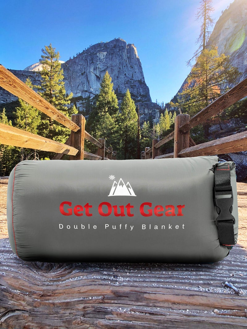 Get Out Gear Double Puffy Camping Blanket - Extra Puffy, Packable, Lightweight and Warm | Ideal for Outdoors, Travel, Stadium, Festivals, Beach, Hammock | Water-Resistant Camp Quilt (Gray/Burgundy) - Image 2