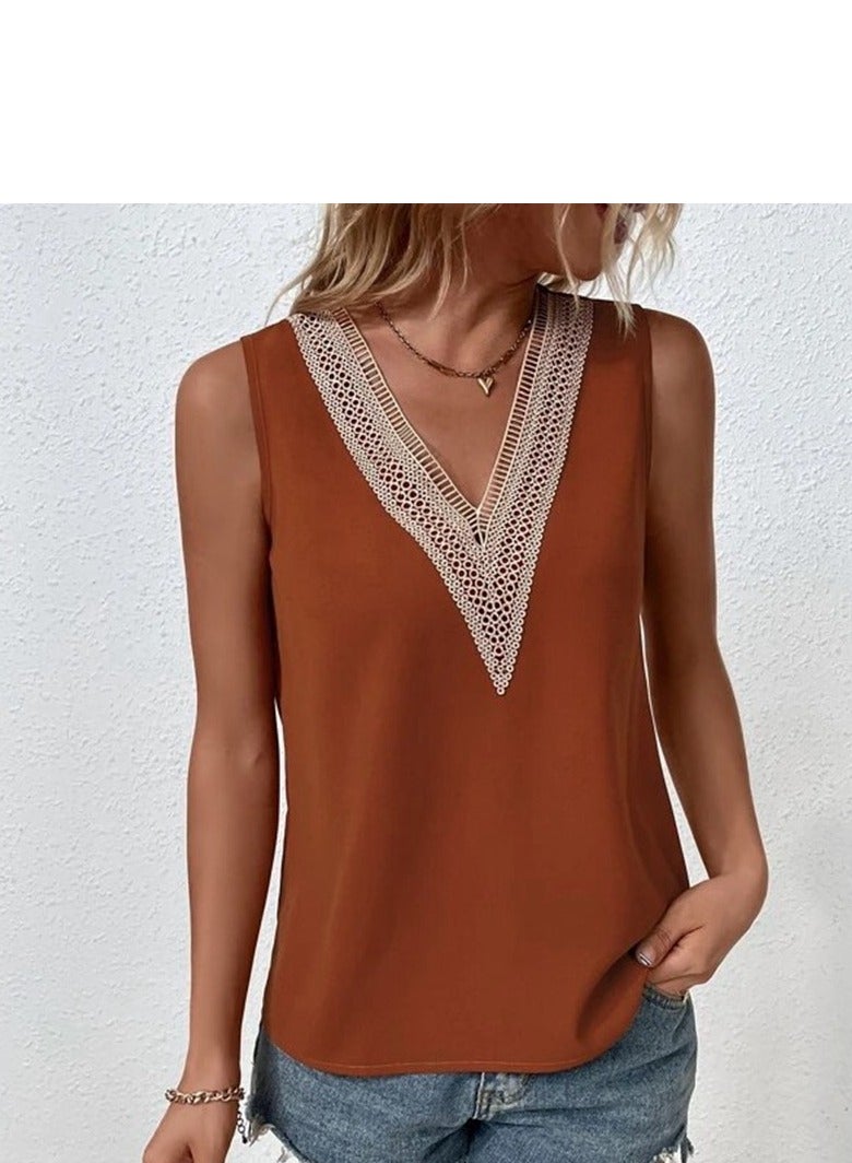 Shougu New Sleeveless V-neck Patchwork Minimalist Shirt For Women - Image 2