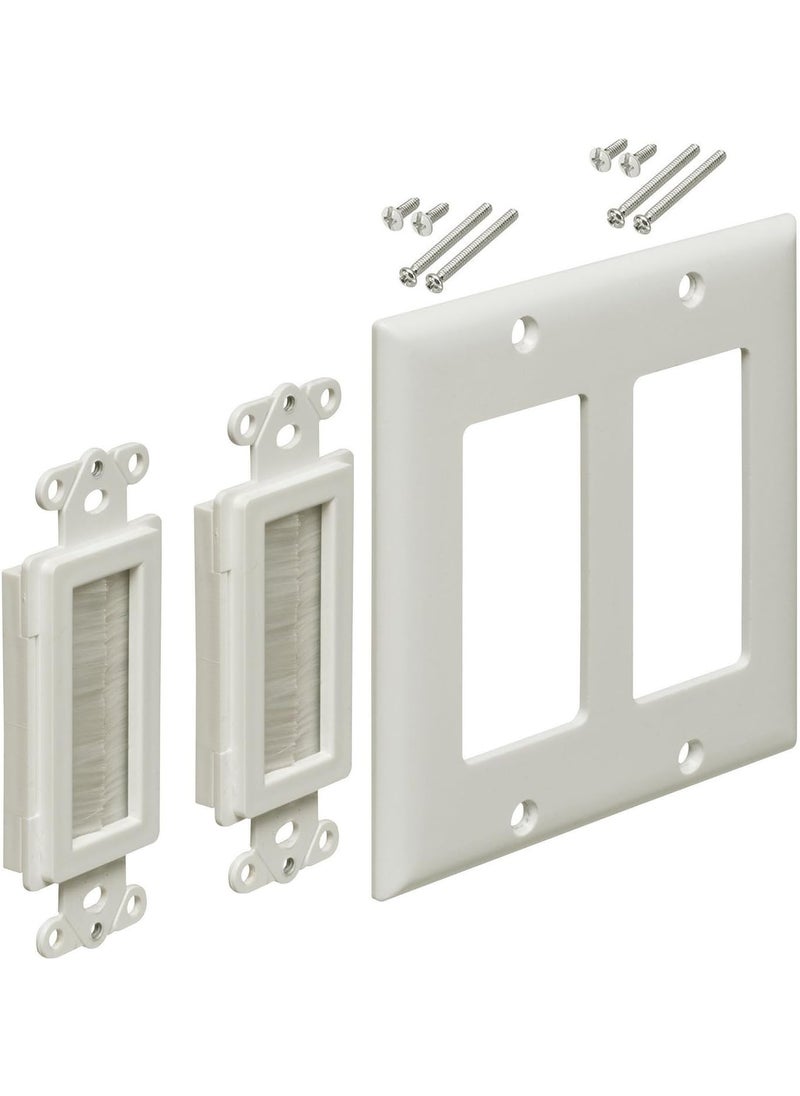 iMBAPrice iMBAPrice 2Gang Brushed Wall Plate  Decora Style Cable Pass Through Insert for Wires Wall Socket Plug PortHDTVHDMIHome Theater Systems and More  White 