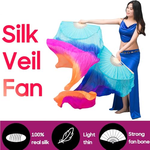 Nimiman womens 1 Pair(Left+Right) Silk Belly Dance Fan Veil 1.8m Classical Colors((Dark) Blue+Purple+Rose+Orange) - Image 4
