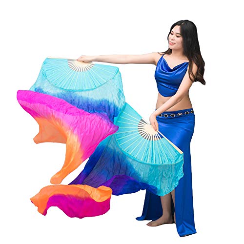 Nimiman womens 1 Pair(Left+Right) Silk Belly Dance Fan Veil 1.8m Classical Colors((Dark) Blue+Purple+Rose+Orange) - Image 1