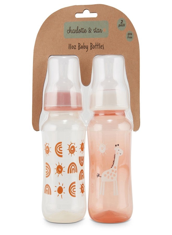 Cudlie Premium 2-Pack Baby Bottles - 11 Ounce, Hourglass Shape, Fun Boys and Girls Prints, Clear Cover - BPA-Free - Image 2