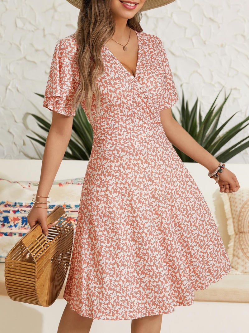 FENSACE Milkmaid Dress Summer Skater Slimming Cute Baby Shower Dresses(Pink White Floral-58,X-Large) - Image 3