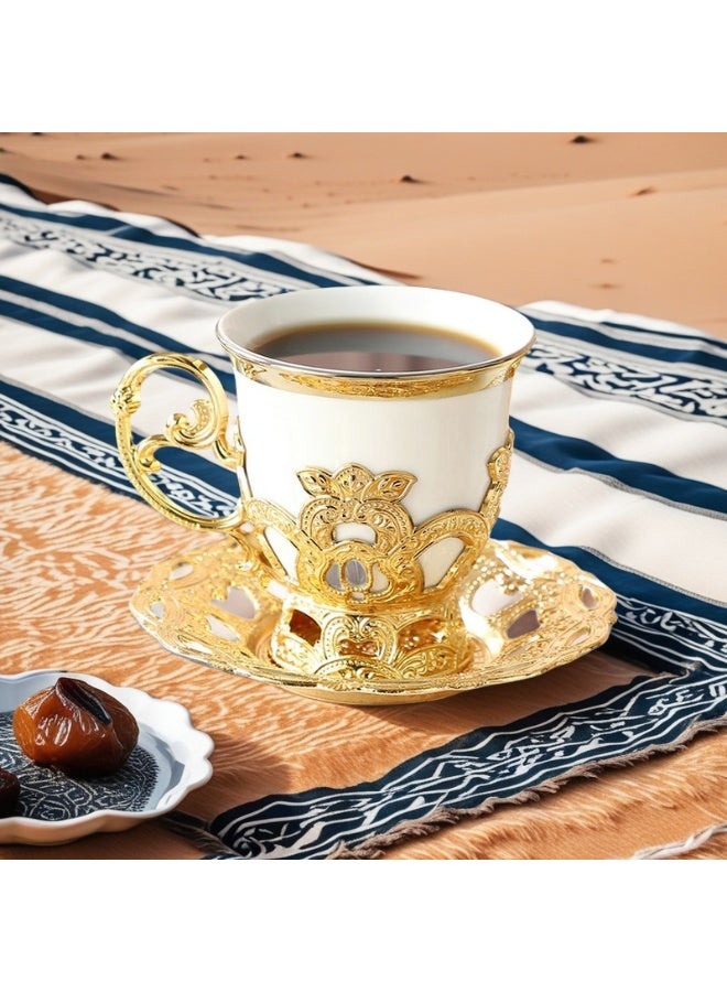طقم أكواب شاي تركي بتصميم عربي شرق أوسطي، يتضمن أكواب قهوة تركية وإسبريسو مع حوامل معدنية وصحون؛ سعة 2.8 أونصة. طقم مثالي للرجال والنساء، ويُعد من أفضل هدايا الانتقال إلى منزل جديد وهدايا أعياد الميلاد. - Image 4