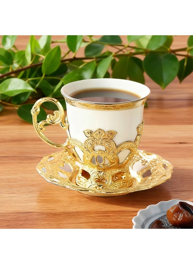 طقم أكواب شاي تركي بتصميم عربي شرق أوسطي، يتضمن أكواب قهوة تركية وإسبريسو مع حوامل معدنية وصحون؛ سعة 2.8 أونصة. طقم مثالي للرجال والنساء، ويُعد من أفضل هدايا الانتقال إلى منزل جديد وهدايا أعياد الميلاد. - Image 5