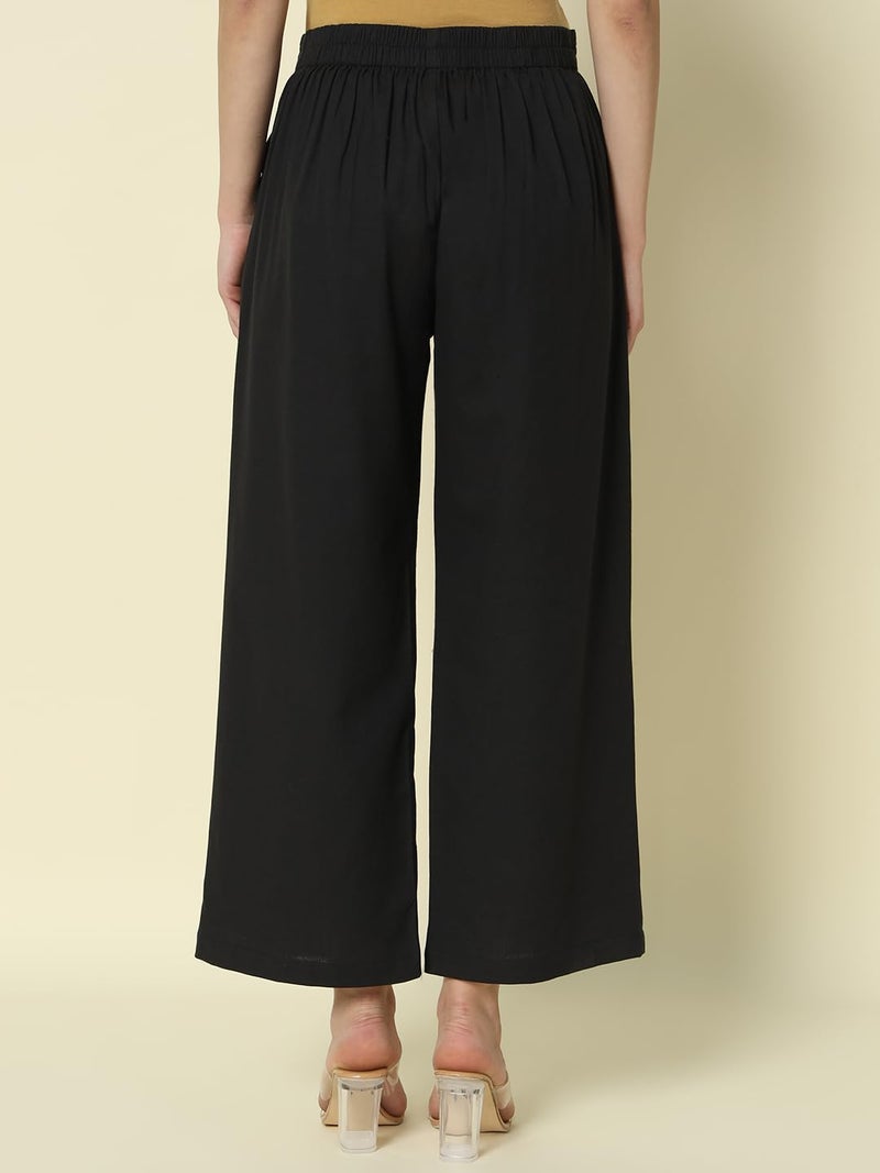 FIORRA Women's Black Cotton Solid Palazzo BTM003 - Image 2