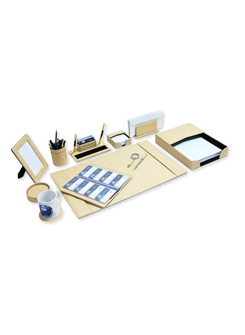 FIS طقم مكتب تنفيذي من 11 قطعة من FIS مصنوع من مادة البولي يوريثان الإيطالية، لون كريمي - FSDS182CR - Image 3