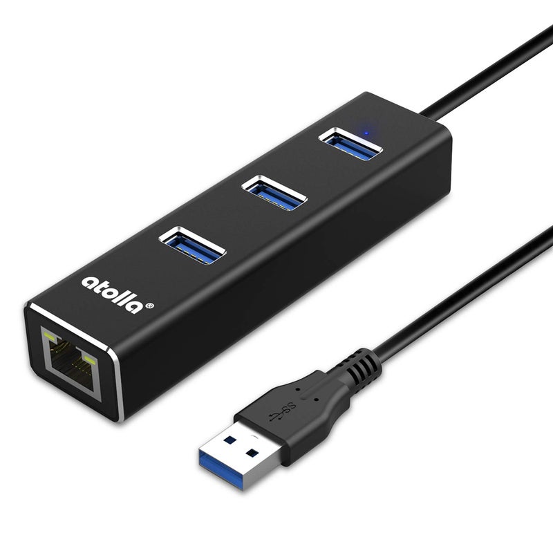 atolla USB to Ethernet Adapter, atolla 3 Ports USB 3.0 Hub with 10/100/1000 Mbps LAN RJ45 Gigabit Network Adapter, Supports Windows 10/8/7, Mac OS, Linux - Image 1