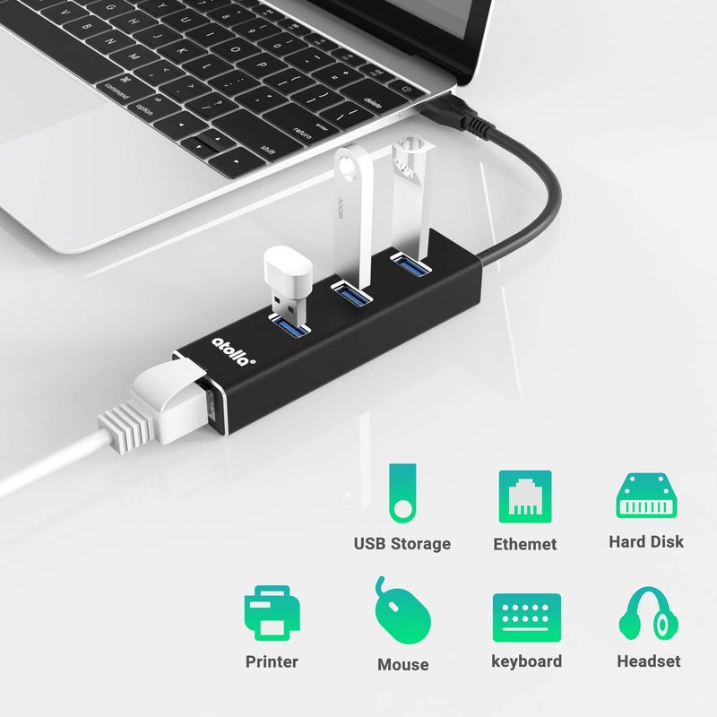 atolla USB to Ethernet Adapter, atolla 3 Ports USB 3.0 Hub with 10/100/1000 Mbps LAN RJ45 Gigabit Network Adapter, Supports Windows 10/8/7, Mac OS, Linux - Image 5