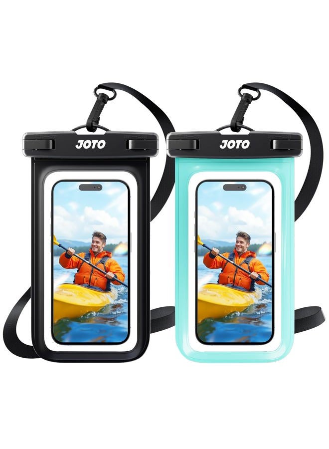 JOTO Waterproof Phone Pouch IPX8 Universal Waterproof Case Dry Bag Phone Protector for iPhone 17 16 15 14 13 12 11 Pro Max Air Plus XS XR X 8 Galaxy S23 S22 S21 S20 Pixel Up to 7" -2 Pack, Black/Green - Image 1