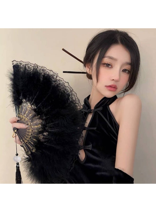 2 Pcs Folding Hand Fan Feather Hand Fan for Women Costume Party Dancing Photoshoot Wedding Decor - Image 4