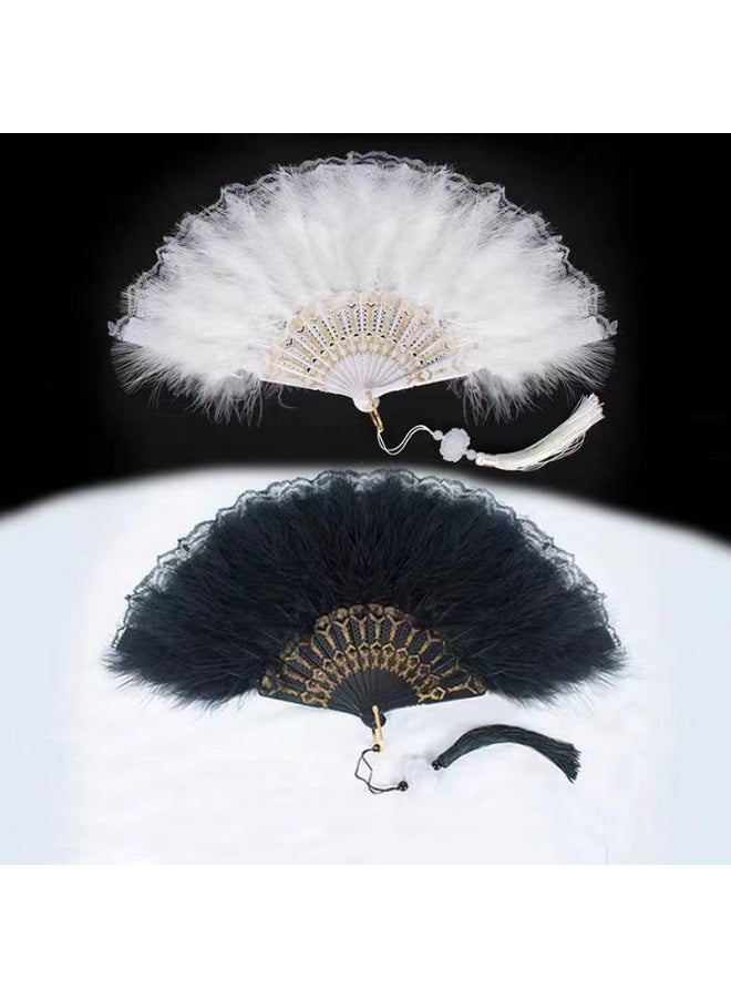 2 Pcs Folding Hand Fan Feather Hand Fan for Women Costume Party Dancing Photoshoot Wedding Decor - Image 1