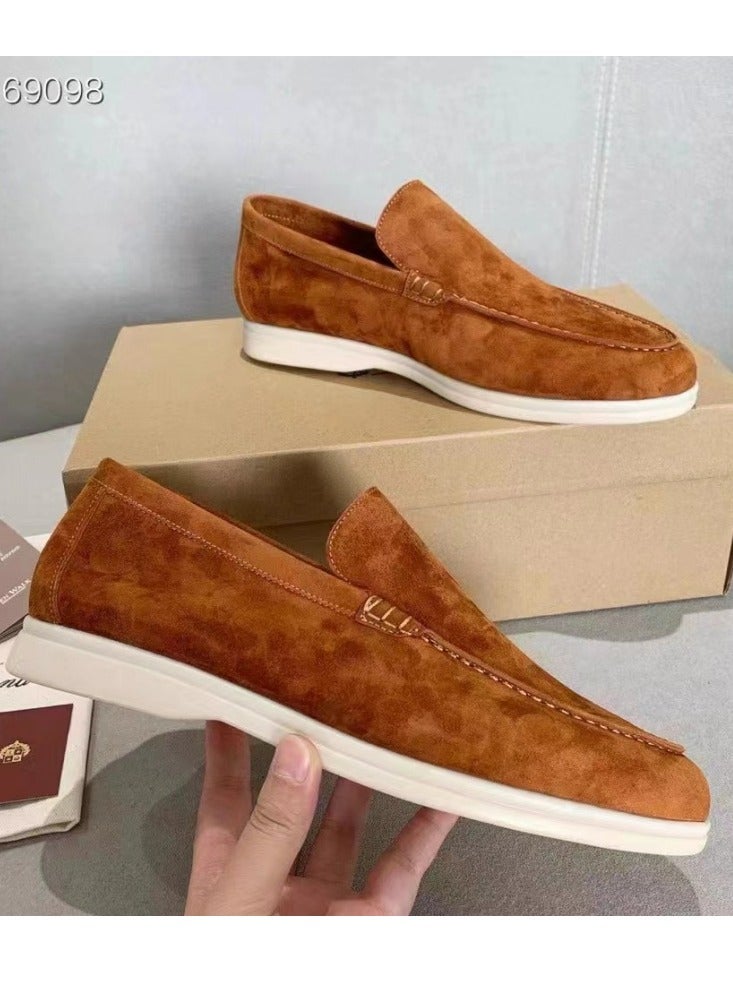 Loquat Men's Classic Loafers Slip-On Suede Shoes Lightweight And Breathable With Rubber Sole Stylish Loafers Yellowish Brown 