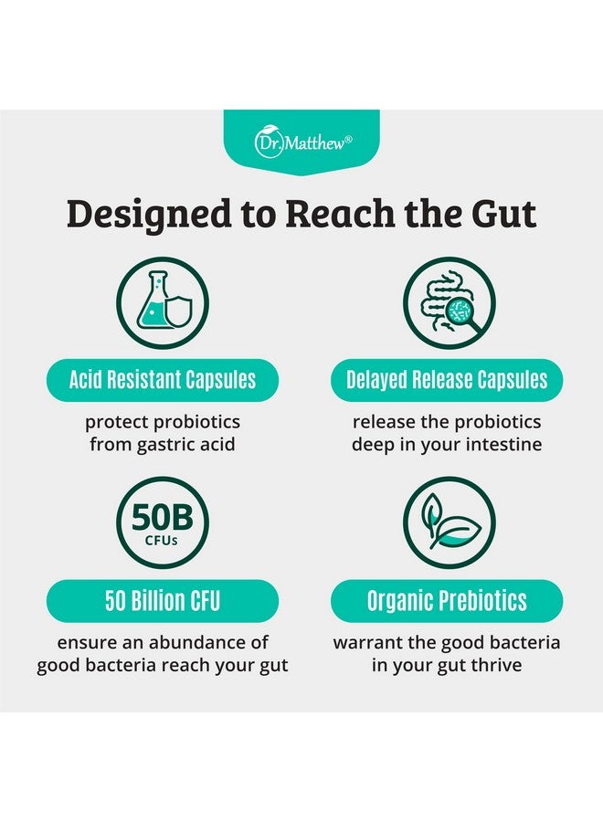 Dr. Matthew Prebiotics and Probiotics: Lactobacillus Gasseri, Lactobacillus Rhamnosus, Plantarum, Casei, Bifidobacterium longum, lactis, infantis. Probiotic Prebiotic, Pre and Probiotics for Digestive Health. - Image 5