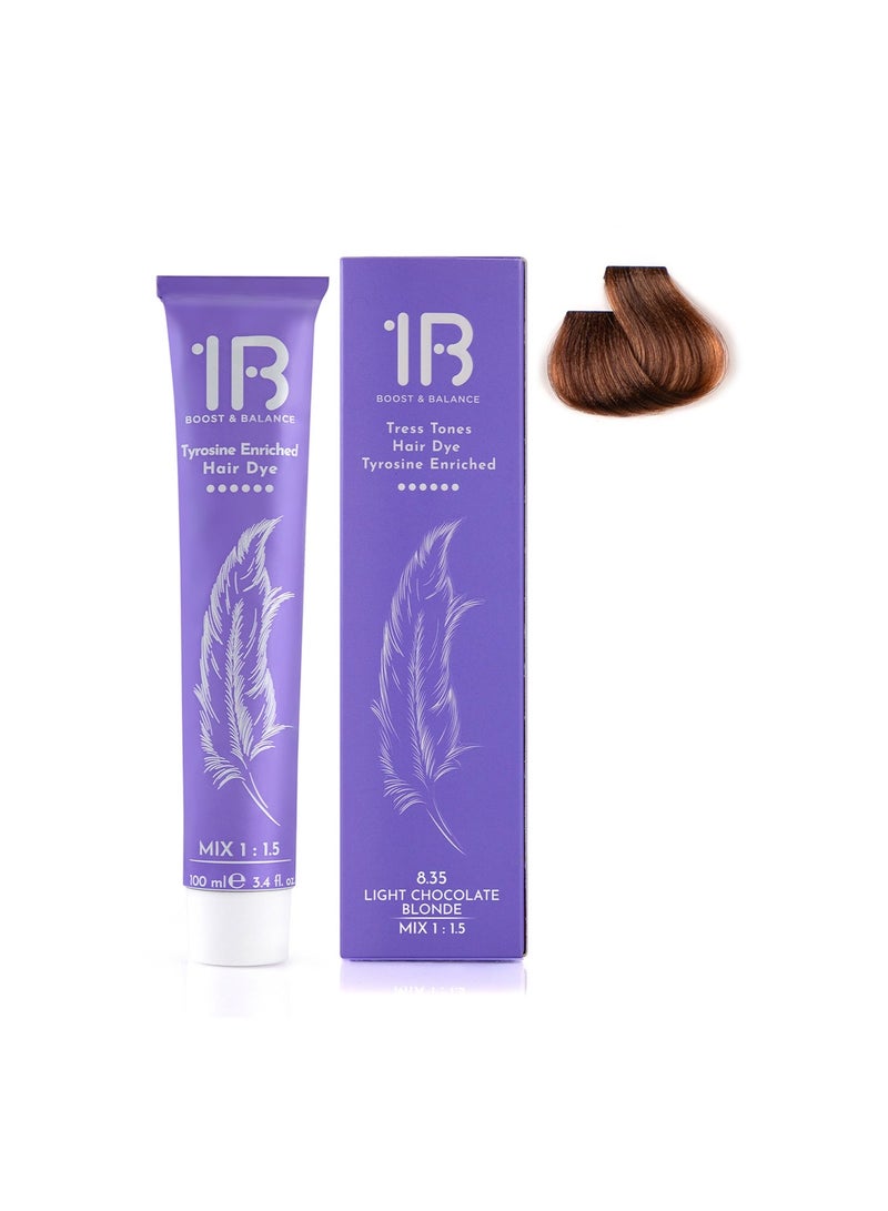 1B Hair Color Cream #8.35 Light Chocolate Blonde – Permanent Warm Blonde Hair Dye with Tress Tones Tyrosine Complex | 100ml | Golden-Mahogany Pigment | Long-Lasting Radiant Color for Light Blonde Hair - Image 2