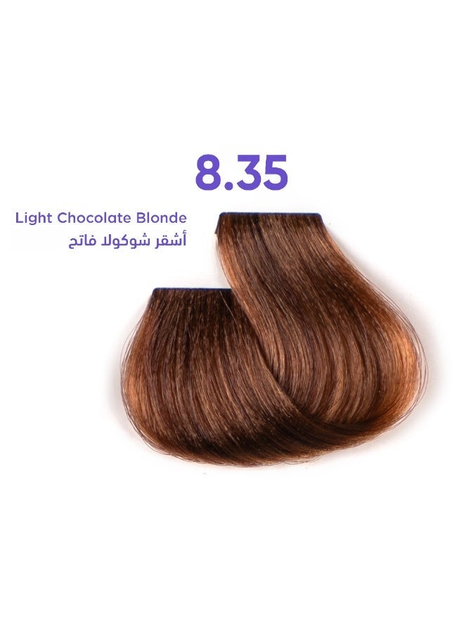 1B Hair Color Cream #8.35 Light Chocolate Blonde – Permanent Warm Blonde Hair Dye with Tress Tones Tyrosine Complex | 100ml | Golden-Mahogany Pigment | Long-Lasting Radiant Color for Light Blonde Hair - Image 1