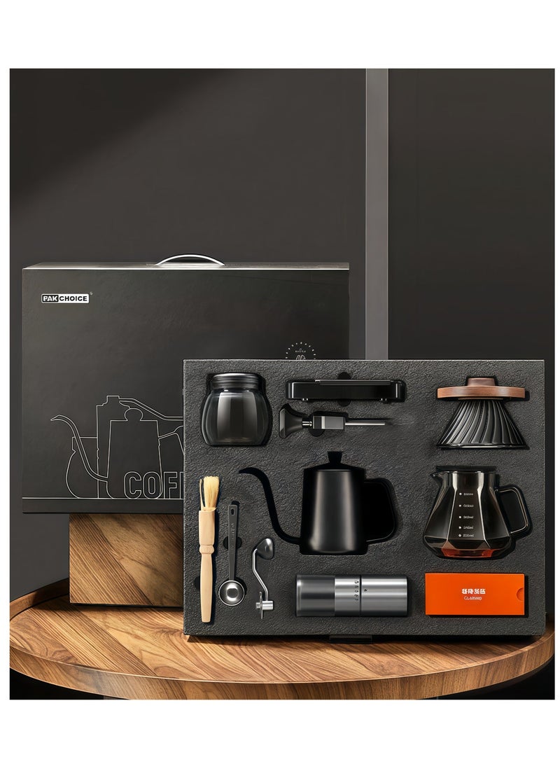 10-piece hand brewed coffee set, with exquisite gift box, hand brewed coffee pot, filter cup, sharing pot, grinder set coffee utensils, best gift choice - Image 1