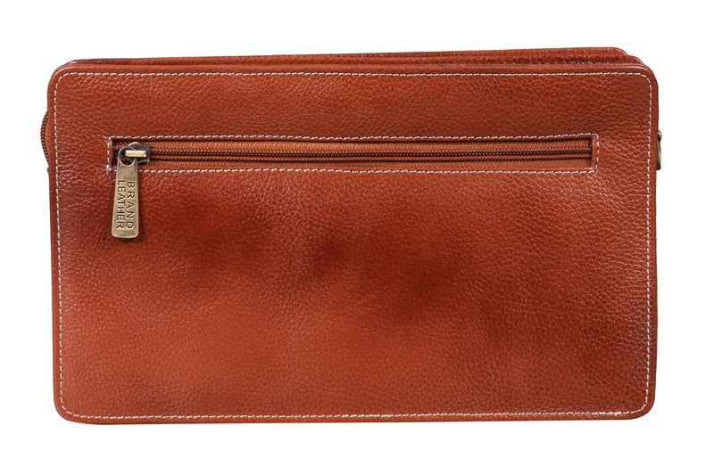 BRAND LEATHER Solid 9 Cms Cosmetic Pouch (M_BL1176_TAN) - Image 2