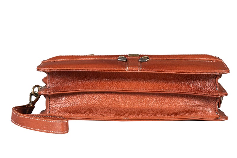 BRAND LEATHER Solid 9 Cms Cosmetic Pouch (M_BL1176_TAN) - Image 3