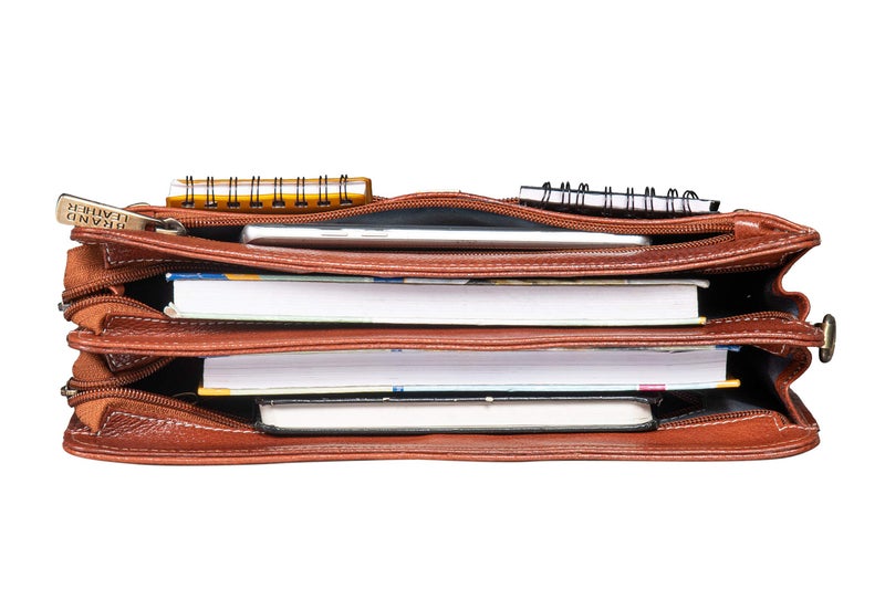BRAND LEATHER Solid 9 Cms Cosmetic Pouch (M_BL1176_TAN) - Image 5