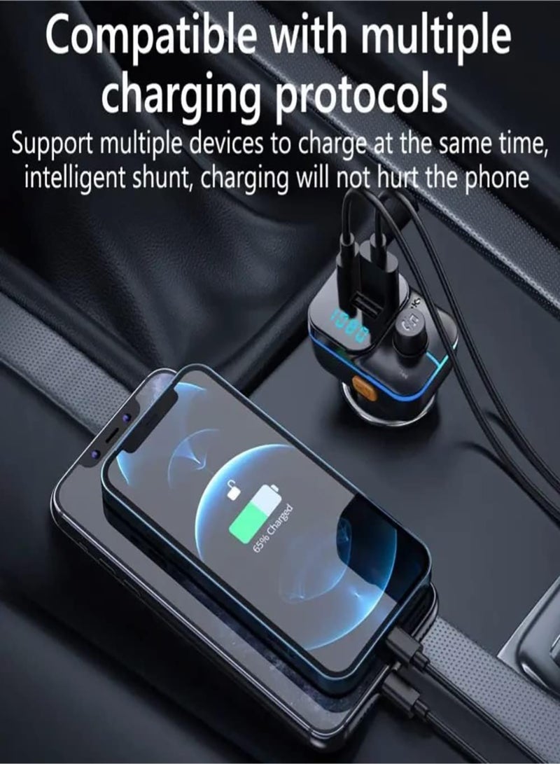 Bluetooth 5.0 FM Transmitter for Car, Bluetooth Car Adapter with Type-C PD(30W) Car Charger and QC3.0 USB Port, Wireless FM Radio Transmitter, Support MP3 Player, Handsfree Calling, LED Backlit,U Disk  - Image 4