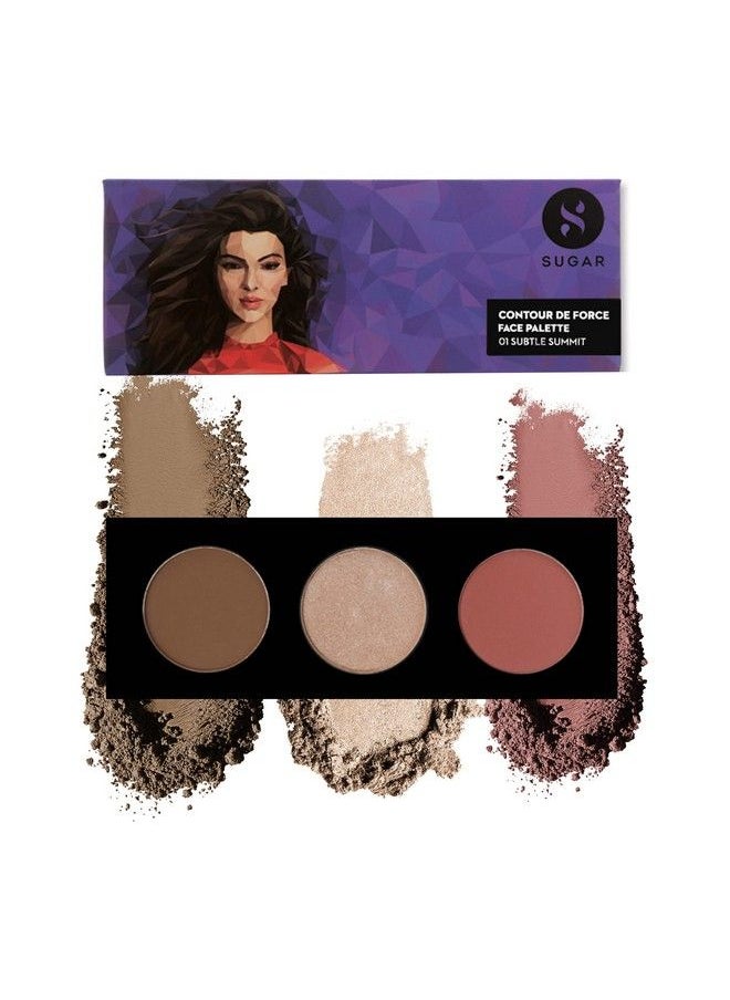 SUGAR Cosmetics لوحة كونتور دي فورس للوجه مع أحمر خدود خفيف الوزن وبرونزر 01 لوحة كونتور خدود طويلة الأمد من سوبتل ساميت  - Image 1
