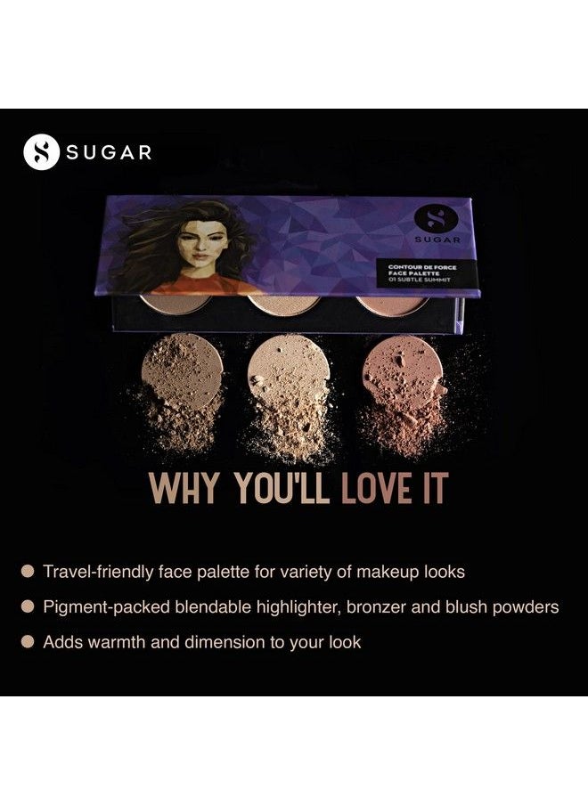 SUGAR Cosmetics لوحة كونتور دي فورس للوجه مع أحمر خدود خفيف الوزن وبرونزر 01 لوحة كونتور خدود طويلة الأمد من سوبتل ساميت  - Image 4