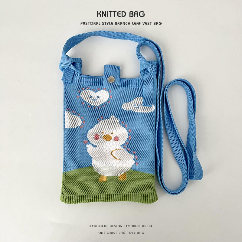 Fashion Cartoon Monster Knitted Crossbody Mobile Phone Bag All-Match Small Portable Adjustable Hand Bag Single Shoulder Bag - Image 1