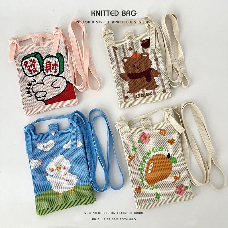 Fashion Cartoon Monster Knitted Crossbody Mobile Phone Bag All-Match Small Portable Adjustable Hand Bag Single Shoulder Bag - Image 4